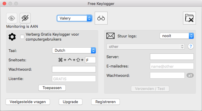 Gratis Keylogger voor Mac instellingen Pagina