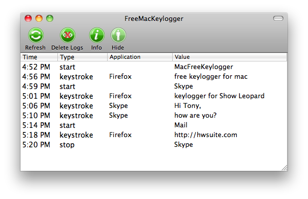 Gratis Keylogger User Interface
